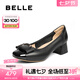 百麗（Belle）氣質(zhì)方跟淺口單鞋女2025秋新商場(chǎng)同款牛皮通勤單鞋E1A1DCQ5 黑色 38