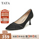 他她（TATA）尖頭高跟鞋女細跟氣質(zhì)高級工作鞋女款單鞋2024春XKF08AQ4 黑色 36