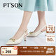 百田森 PETINSON真皮半涼鞋女春夏新款時尚金屬扣優(yōu)雅尖頭細高跟包頭鞋 米白色 36