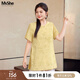 MsShe【新中式印花短袖小衫】大碼女裝2025夏裝胖mm顯瘦長(zhǎng)款上衣 向日葵黃色現(xiàn)貨 2XL