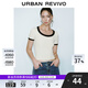 UR2025春季新款女裝時(shí)尚撞色拼接修身U型領(lǐng)短袖T恤UWM450033 淺黃色 M