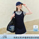 范思藍(lán)恩學(xué)院風(fēng)藏青撞色拼接假兩件連衣裙女夏季2025新款裙子2835 藏青拼灰 M