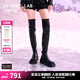 DAPHNE LAB【柳智敏同款】 方糖過膝靴女2代厚底增高顯腿細長筒女靴 黑色 38
