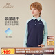 英氏（YEEHOO）兒童polo衫男女童T恤中大童裝長(zhǎng)袖運(yùn)動(dòng)上衣速干抑菌秋裝 深藍(lán) 140
