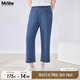 MsShe【天絲涼涼牛仔褲】大碼女裝2025夏裝胖mm薄九分/加長(cháng)闊腿褲 A款九分褲-牛仔中藍色現貨 3XL