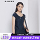 S.DEER圣迪奧女裝夏素雅簡約鏤空繡花斜擺短袖內搭白色T恤S192A0197 炭黑藍/94 L 170