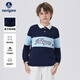 納維凱爾（Navigare）男童POLO衫兒童長(cháng)袖T恤百搭經(jīng)典拼色舒適意式學(xué)院深藍165