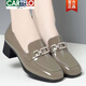 卡帝樂(lè )鱷魚(yú)（CARTELO）高檔真皮粗跟單鞋女2025春秋款方頭樂(lè )福鞋軟底中跟深口高跟皮鞋 黑色 39 標準尺碼