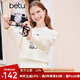 百圖betu女裝冬季新款毛衣扭花圓領(lǐng)立體繡花落肩長袖毛衫2311T40 米白 M