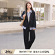 MsShe【仿牛仔拼接條紋假兩件套裝】大碼女裝2025新款秋裝胖mm外套女 外套-藏青藍色現貨 2XL