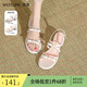 西遇法式高跟涼鞋女2025新款夏季蝴蝶結(jié)一字帶配裙子女鞋粗跟涼鞋 米白色 35
