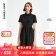 朗姿法式輕禮服通勤小黑裙夏新品短袖黑色中長款襯衫連衣裙女裙子 黑色2 L 165/84A