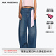 ANN ANDELMAN【李沁同款】深藍(lán)色復(fù)古破洞做舊闊腿彎刀牛仔褲休閑長褲 藍(lán)色 25
