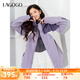 lagogo紫色運(yùn)動(dòng)休閑短外套女拉谷谷春秋新款寬松連帽拼色上衣 紫白(QV) L