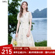百圖betu女裝2025夏季新款短袖連衣裙重工刺繡文藝連衣裙裙子2507T67 杏色 M
