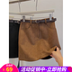 歐貝汐半身裙秋冬季絨短裙女a(chǎn)字棕色皮半裙2025新款高腰復古包臀裙子 咖啡色 M