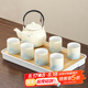 祥業(yè)大容量粗陶提梁壺功夫茶具套裝家用簡(jiǎn)約中式陶瓷茶壺茶杯禮盒定制 米黃江山圓潤(rùn)提梁壺7件套+茶盤