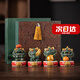 BOSSY故宮風(fēng)文創(chuàng  )招財石獅子一對好事發(fā)生創(chuàng  )意工藝品擺件公司個(gè)人伴手禮 事業(yè)有成【彩金】+底座+禮盒