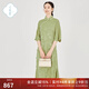 浮云堂.風(fēng)」青玉.中式旗袍改良連衣裙女25夏款立領(lǐng)提花禪意茶服 淺灰綠 M