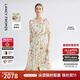 朗姿桑蠶絲v領(lǐng)高腰a字碎花裙2025年夏季新款高級感氣質(zhì)中長連衣裙 米白色 M