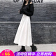 歐貝汐半身裙女春夏春秋冬季新款學(xué)生中長(cháng)款高腰風(fēng)百褶a字長(cháng)裙潮 白色 S