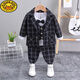 G.DUCKKIDS男童小西裝三件套中小童裝男寶寶禮服套裝春秋款嬰幼兒童周歲衣服 條紋灰色 90 1-2歲（20-25斤）