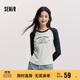 森馬（Semir）長(cháng)袖T恤女拼色插肩袖小狗套頭衫鹽系潮冬季抓毛衣服101724101010