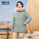 雪中飛大毛領(lǐng)羽絨服女士中長(cháng)款連帽25冬季休閑大碼簡(jiǎn)約保暖外套綠色2XL