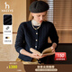 哈吉斯（HAZZYS）女裝 秋季款女士毛衫純色絞花圓領(lǐng)簡(jiǎn)約短款寬松羊毛開(kāi)衫女 藏青色NV M (160/84A 38)