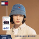 TOMMY JEANS25新款春夏男裝純棉復古潮流旗標刺繡遮陽(yáng)牛仔漁夫帽 牛仔藍1A4 均碼 （頭圍59cm）