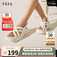他她（TATA）厚底涼鞋女透氣松糕豬籠鞋沙灘涼鞋WBQ01BL3 米白 35