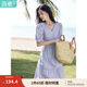 茵曼（INMAN）純棉法式氣質(zhì)連衣裙女裝2025夏季新品顯瘦V領(lǐng)泡泡袖A字長(zhǎng)裙子 紫荊粉 -18525989 XL