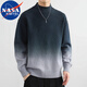 NASA MARVEL套頭毛衣男時(shí)尚寬松漸變圓領(lǐng)毛衣打底保暖針織衫 灰藍色 XL