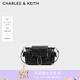 CHARLES&KEITH25秋新品油蠟皮菱格腋下雙肩包機(jī)車包七夕禮物CK2-60782702 Black黑色 S