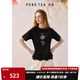 茶·愫【刺繡玫瑰】puretea茶愫圓領(lǐng)雙層木耳邊正肩T恤上衣女2025夏新款 石墨黑 L