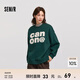森馬衛衣女字母圖案圓領(lǐng)落肩套頭衫潮流冬季oversize加絨上衣休閑 白綠色調00314 160/84A/M