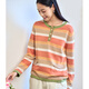 無(wú)色無(wú)味秋冬季熱賣(mài)款彩條紋圓領(lǐng)套頭長(cháng)袖短款 棉 針織衫 慵懶毛衣 女裝 日落橘 M （36）