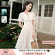 香影溫柔風(fēng)v領(lǐng)連衣裙女2025夏季新款燙鉆粉色蝴蝶印花泡泡袖裙子 粉紅 L