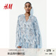 H&M女裝連衣裙25夏季中式立領(lǐng)波嬉風(fēng)系帶燈籠設(shè)計(jì)感碎花裙1278033 白色/佩斯利花紋 M 165/96