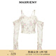 MAXRIENY【商場同款】吊帶露肩花卉雪紡衫修身吊帶上衣女 拼花 S 01