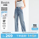 百斯盾新疆精梳棉牛仔褲女2025春秋新款輕盈輕彈力柔軟遮肉寬松直筒褲 深藍(lán)色-NE1H0006410 30 (2尺3)