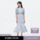 moussy&sly新品法式浪漫風(fēng)優(yōu)雅五分袖碎花連衣裙030ISZ33-5361 混合藍(lán)色117 均碼