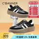 千百度 C°BANNER春秋季德訓(xùn)鞋女時尚厚底增高加絨運動休閑鞋百搭板鞋女鞋小白鞋女 黑色 35