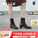 百麗（Belle）七夕禮物秀氣V口彈力靴女粗跟短款氣質(zhì)瘦瘦靴B2122DZ4 棕色 37 (235mm)