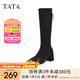 他她（TATA）粗跟彈力長(zhǎng)靴女靴子氣質(zhì)顯瘦高筒靴冬季新款6JN01DG4 黑色 36