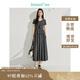 茵曼簡(jiǎn)約通勤針織拼接連衣裙夏季女裝百搭短袖層次感長(cháng)裙子 黑灰色 S