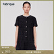 Fabrique【大師花呢】荷葉邊短袖花呢氣質(zhì)連衣裙千金風裙子女 黑色 XS