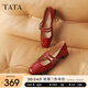 他她（TATA）紅色瑪麗珍鞋女鞋粗跟小皮鞋女鞋春季新款單鞋女XMP01AQ5 酒紅 37