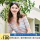 百圖betu女裝夏新款毛針織衫復(fù)古V領(lǐng)混彩條紋短袖針織衫女2305T85 粉紅 L