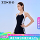 洲克ZOKE泳衣連體平角顯瘦遮肚溫泉游泳女士泳衣123501414黑灰白花2XL